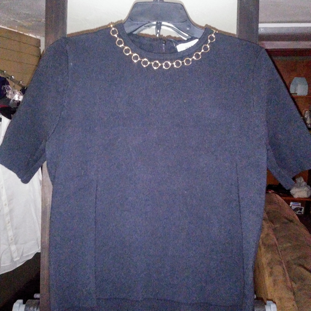 Black Zara knit top with chain detail at neck